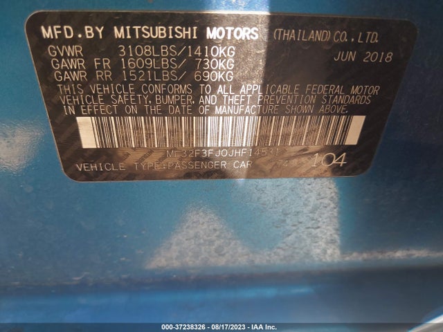 2018 MITSUBISHI MIRAGE G4 ES VIN: ML32F3FJ0JHF14531