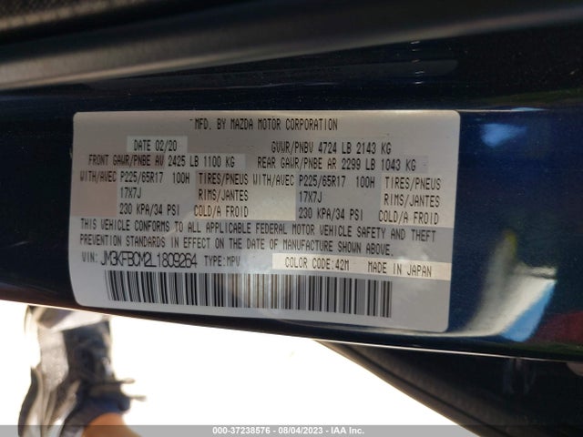 2020 MAZDA CX-5 TOURING VIN: JM3KFBCM2L1809264