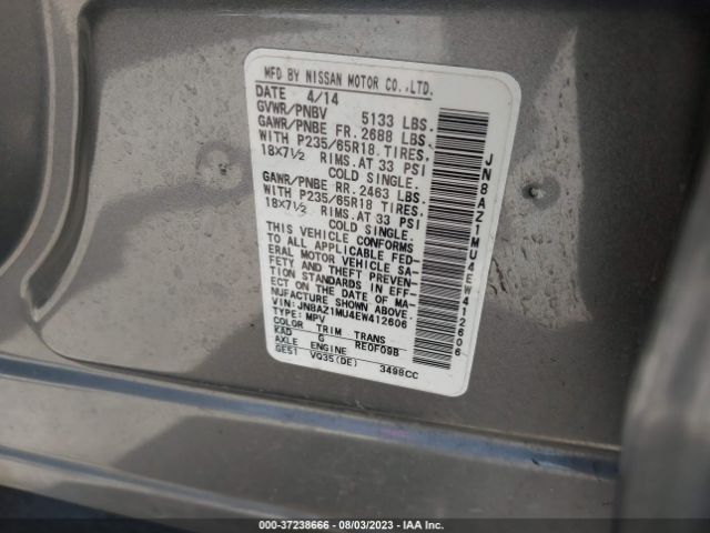 JN8AZ1MU4EW412606 Nissan MURANO SV