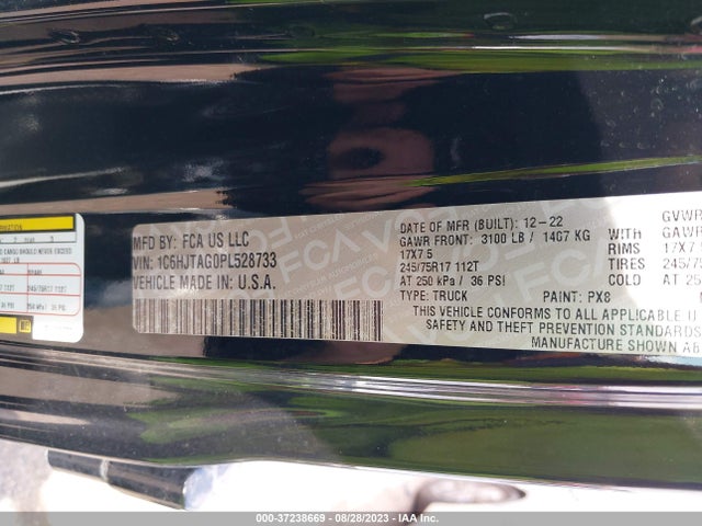 Jeep Gladiator Sport S 2023 1C6HJTAG0PL528733 Image 9