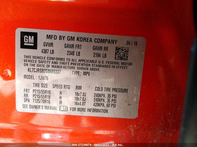 Chevrolet TRAX LTZ 2016 KL7CJRSB2GB689337 Image 9