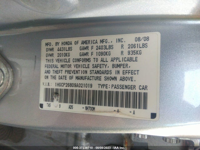 2009 HONDA ACCORD SDN EX-L VIN: 1HGCP26809A021019