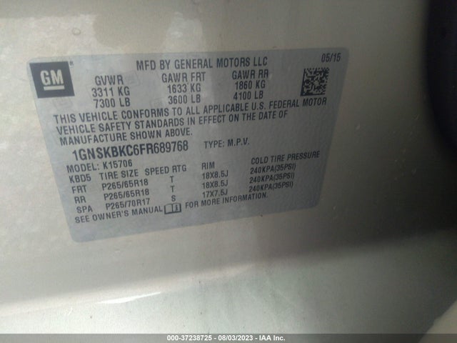 Chevrolet Tahoe Lt 2015 1GNSKBKC6FR689768 Image 9