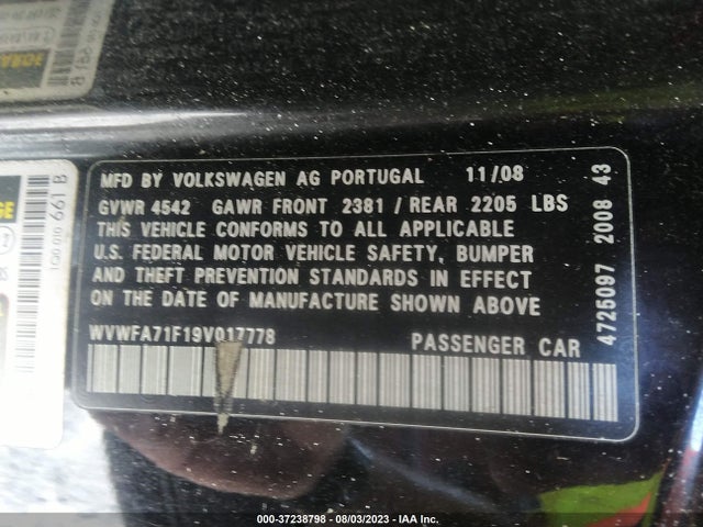 Продажа на аукционе авто 2009 Volkswagen Eos Lux, vin: WVWFA71F19V017778, номер лота: 37238798