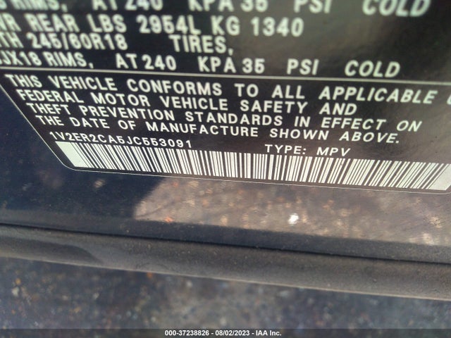 1V2ER2CA5JC553091 Volkswagen Atlas 3.6l V6 Sel