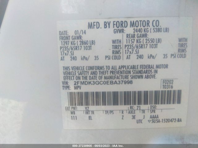 2FMDK3GC0EBA37998 Ford EDGE SE