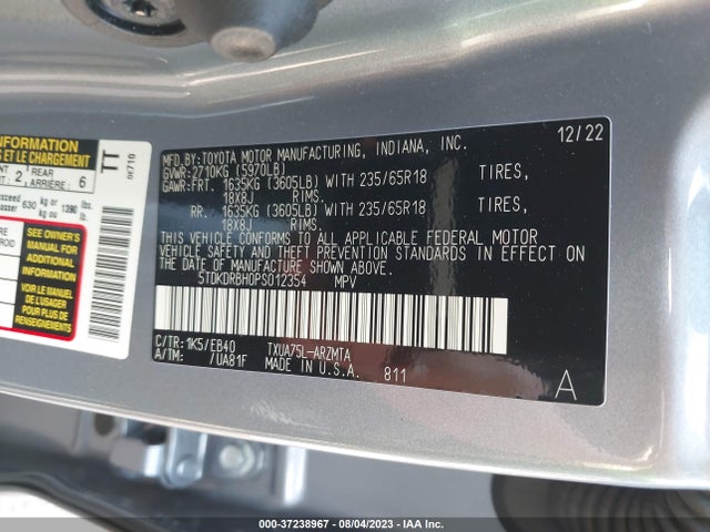 Toyota Highlander L/le/xle/xse/limited 2023 5TDKDRBH0PS012354 Image 9