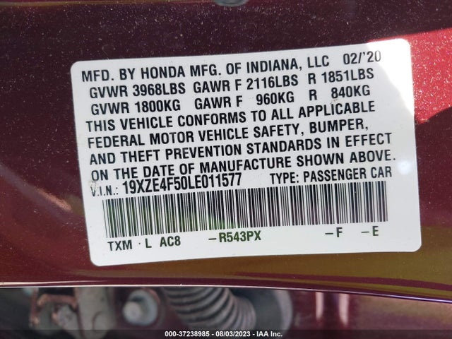 Honda INSIGHT EX 2020 19XZE4F50LE011577 Image 9