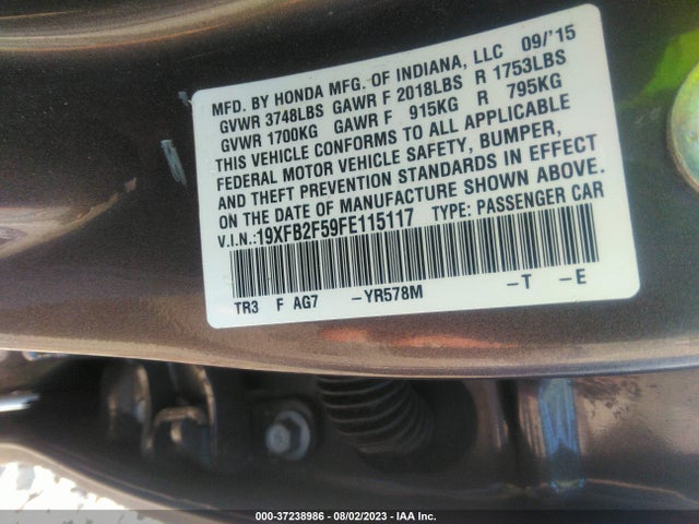Honda Civic Sedan Lx 2015 19XFB2F59FE115117 Image 9