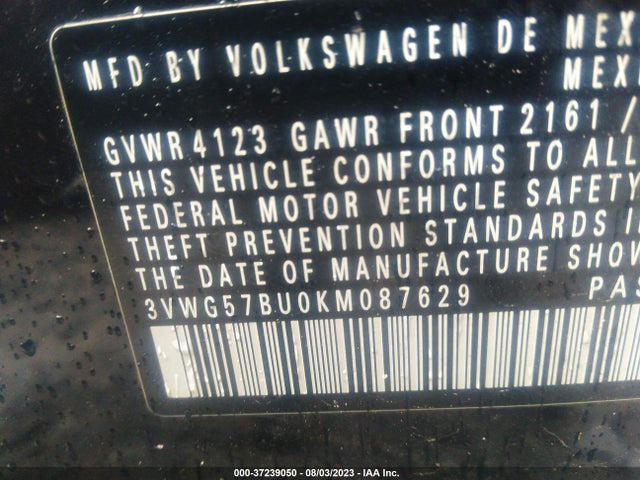 3VWG57BU0KM087629 Volkswagen Jetta Sel Premium