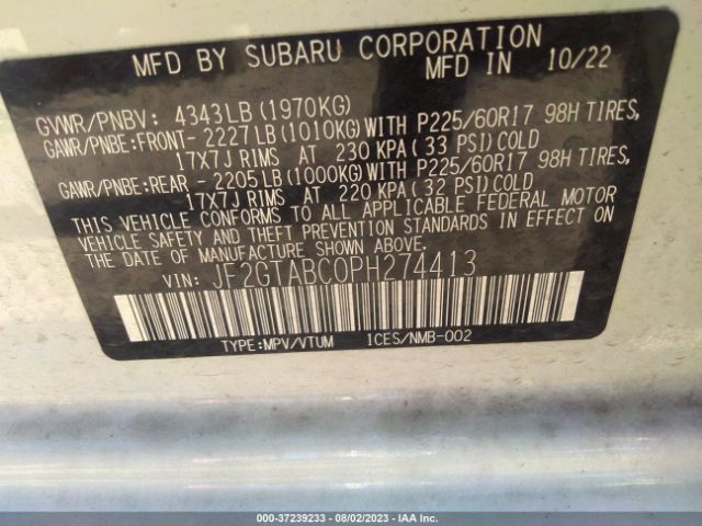 JF2GTABC0PH274413 Subaru Crosstrek