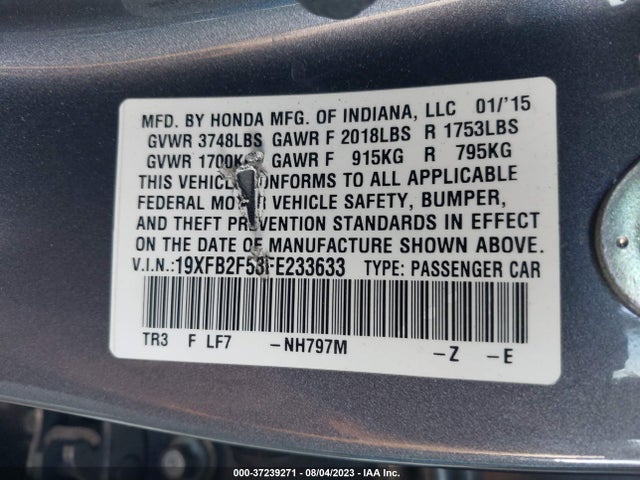 Honda Civic Sedan Lx 2015 19XFB2F53FE233633 Image 9