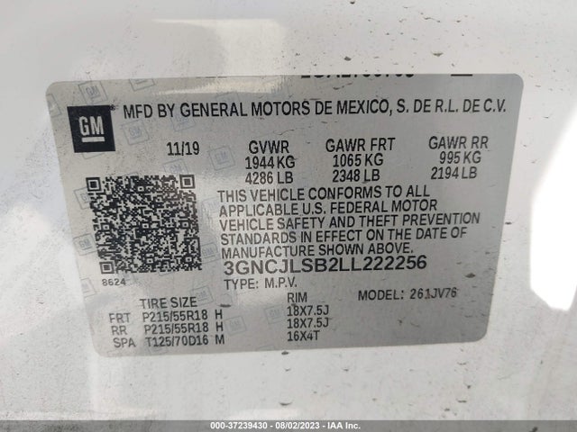 Chevrolet Trax Lt 2020 3GNCJLSB2LL222256 Image 9
