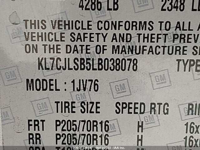 Chevrolet Trax Lt 2020 KL7CJLSB5LB038078 Image 9