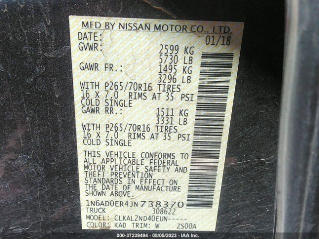1N6AD0ER4JN738370 Nissan Frontier Sv V6