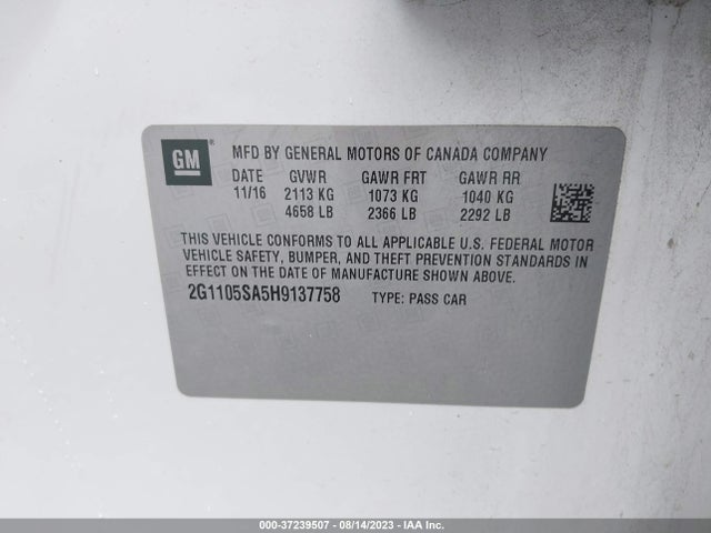 Chevrolet IMPALA LT 2017 2G1105SA5H9137758 Image 9