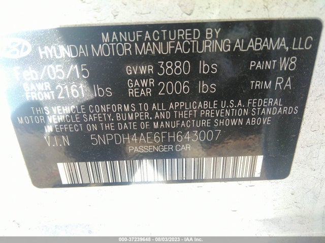 Hyundai ELANTRA SE 2015 5NPDH4AE6FH643007 Image 9