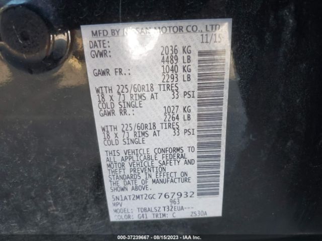 5N1AT2MT2GC767932 Nissan Rogue Sl