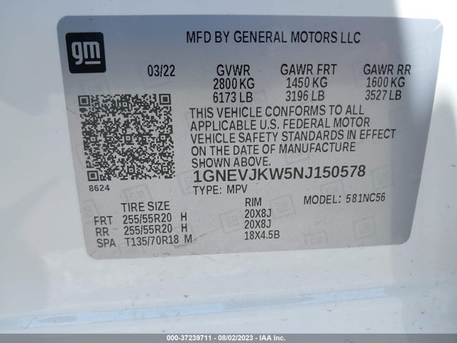 Chevrolet Traverse Rs 2022 1GNEVJKW5NJ150578 Image 16