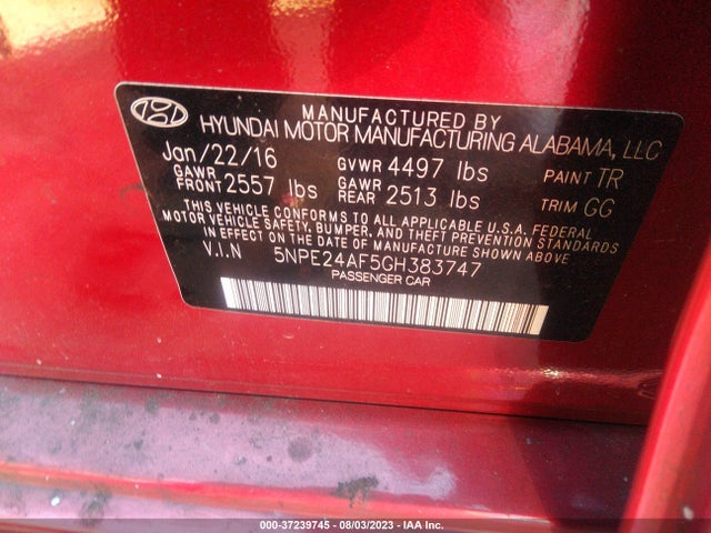 Hyundai Sonata 2.4l Se 2016 5NPE24AF5GH383747 Image 9
