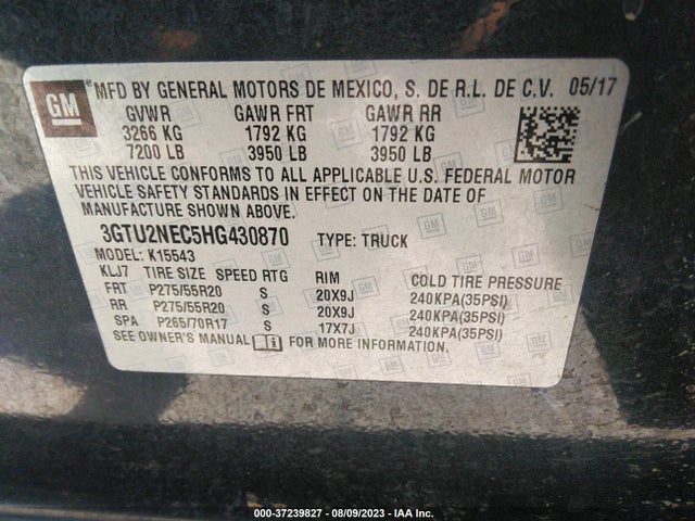 GMC Sierra 1500 Slt 2017 3GTU2NEC5HG430870 Image 9