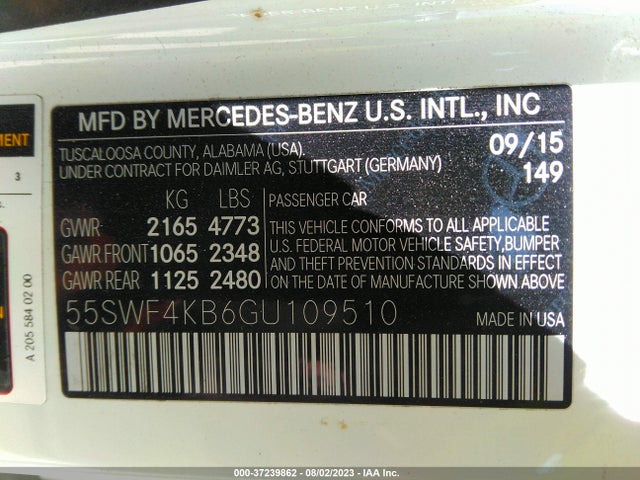 55SWF4KB6GU109510 Mercedes-Benz C-class C 300