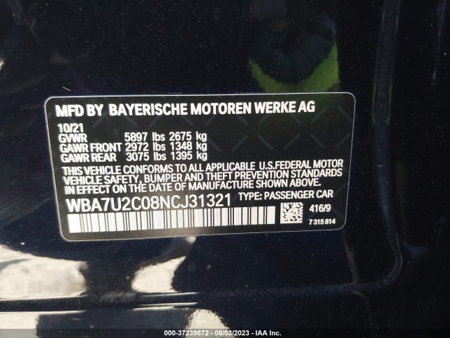 BMW 7 Series 750i Xdrive 2022 аукцион фото