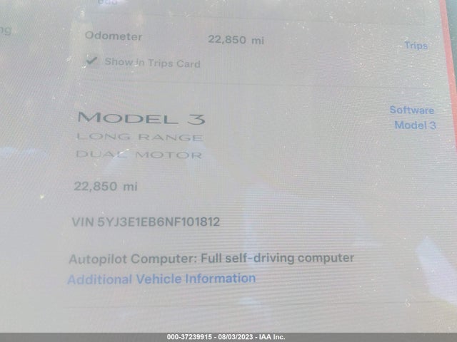 Tesla Model 3 Long Range 2022 5YJ3E1EB6NF101812 Image 7