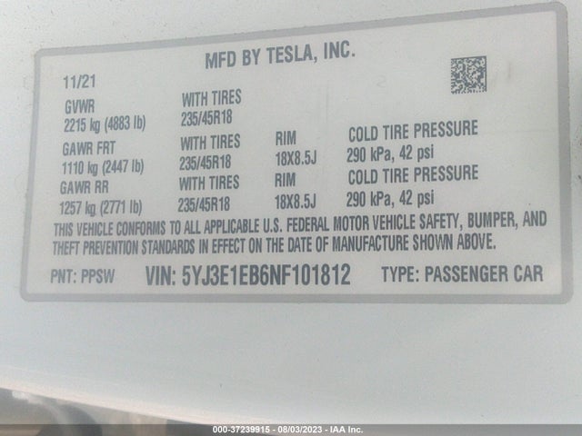 Tesla Model 3 Long Range 2022 5YJ3E1EB6NF101812 Image 9