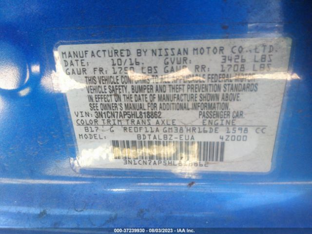 3N1CN7AP5HL818862 Nissan Versa Sedan Sv