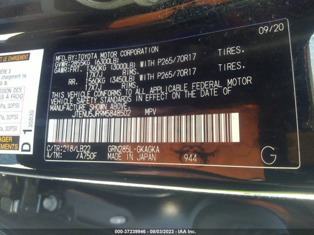 Toyota 4runner Sr5 Premium 2021 JTENU5JR9M5848502 Image 9