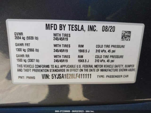 Tesla Model S Long Range 2020 5YJSA1E28LF411111 Image 16