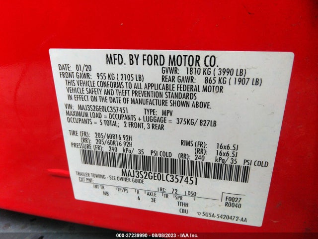 2020 FORD ECOSPORT SE VIN: MAJ3S2GE0LC357451