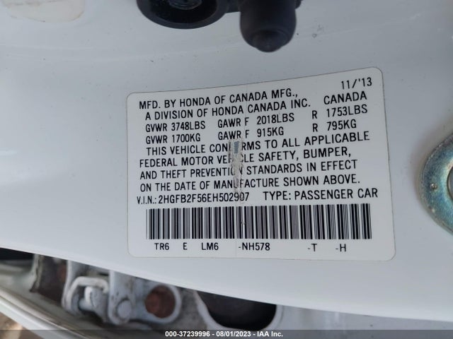 2014 HONDA CIVIC SEDAN LX VIN: 2HGFB2F56EH502907
