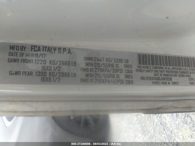 2018 RAM PROMASTER CITY TRADESMAN VIN: ZFBERFAB6J6K19318