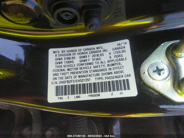 Honda Civic Sedan Lx 2014 2HGFB2F51EH521297 Image 15