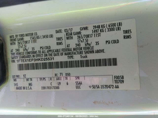 1FTEX1EP3HKD25531 Ford F-150 Xl/xlt/lariat