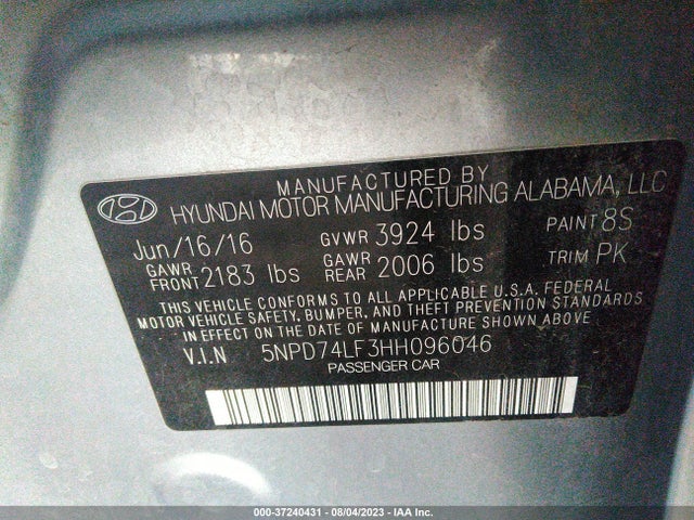 Hyundai ELANTRA SE 2017 5NPD74LF3HH096046 Image 9