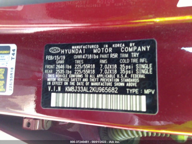 Hyundai TUCSON SEL 2019 KM8J33AL2KU965682 Image 9