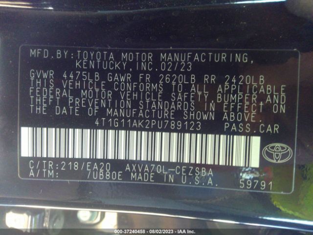 4T1G11AK2PU789123 Toyota Camry Se/se Nightshade