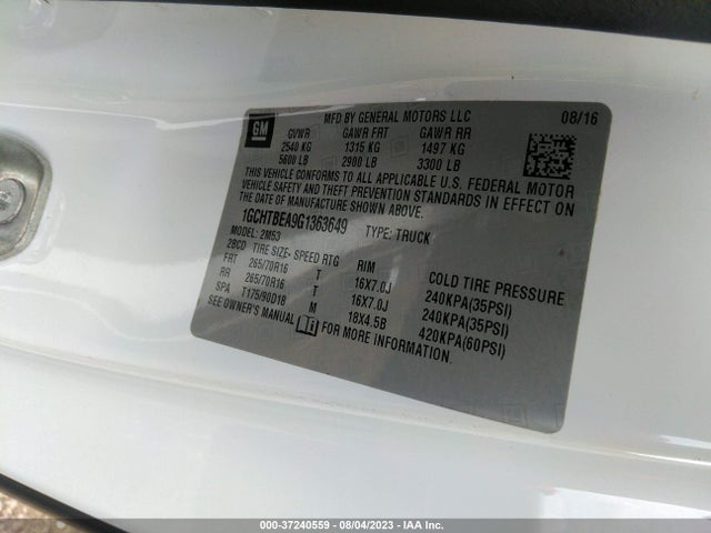 Chevrolet Colorado 4wd Wt 2016 1GCHTBEA9G1363649 Image 9