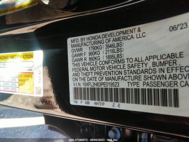 19XFL2H83PE019523 Honda Civic Hatchback Sport