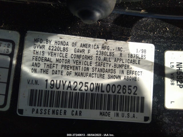 1998 ACURA CL PREMIUM VIN: 19UYA2250WL002652