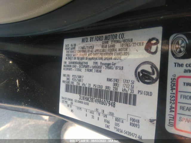 2009 LINCOLN MKZ VIN: 3LNHM28T49R607948