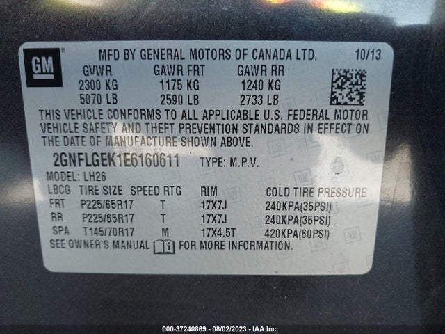 Chevrolet EQUINOX LT 2014 2GNFLGEK1E6160611 Image 10