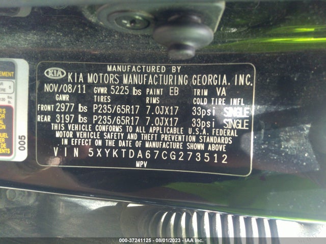 2012 KIA SORENTO LX VIN: 5XYKTDA67CG273512