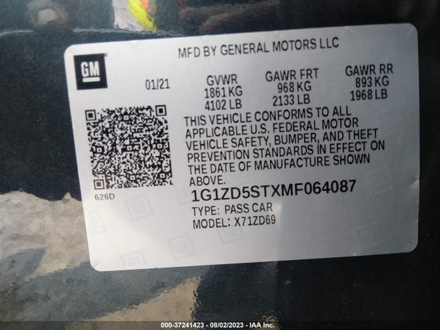 Chevrolet MALIBU LT 2021 1G1ZD5STXMF064087 Image 9