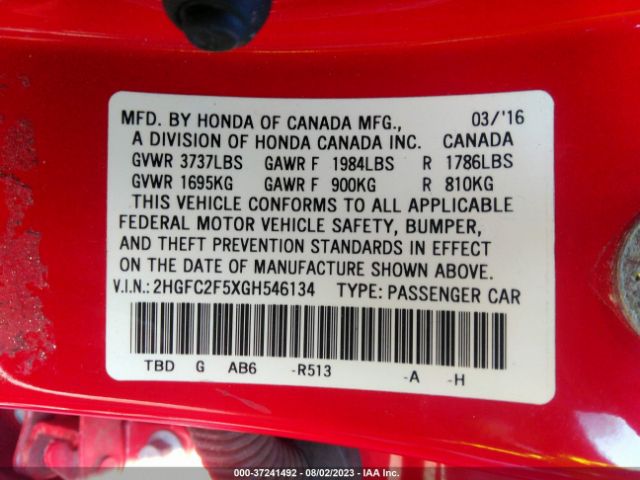 2HGFC2F5XGH546134 Honda Civic Sedan Lx
