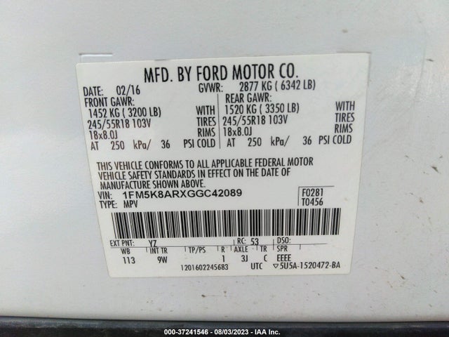Ford UTILITY POLICE 2016 1FM5K8ARXGGC42089 Image 15