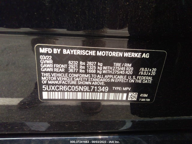 BMW X5 Xdrive40i 2022 аукцион фото